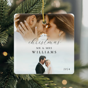 Onze eerste kerstman, Mr. en Mrs. Foto Keramisch Ornament