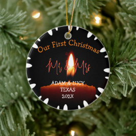 Onze eerste kerstman Mr. en Mrs. Newlywed Candle Keramisch Ornament