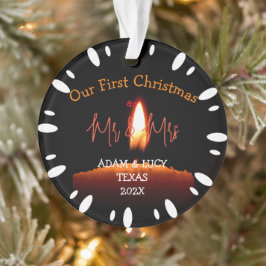 Onze eerste kerstman Mr. en Mrs. Newlywed Candle Ornament