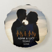 Onze eerste kerstman Mr. en Mrs. Newlywed Candle Rond Kussen (Achterkant)