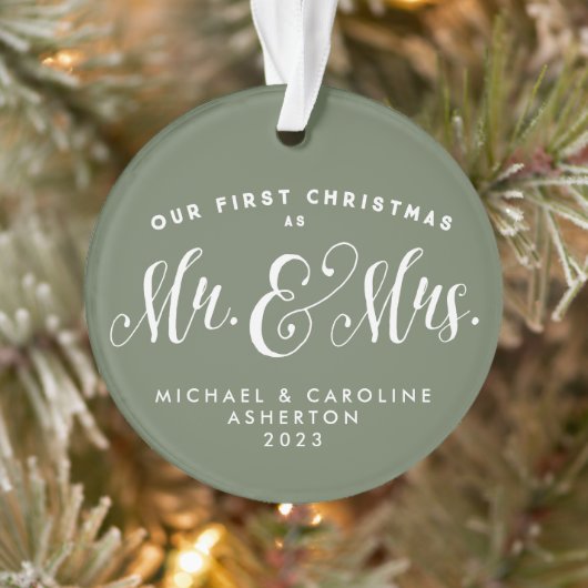 Onze eerste kerstman, Mr. en Mrs. newlywed sage Ornament (Boom)