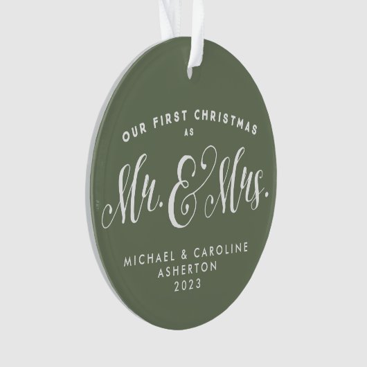 Onze eerste kerstman, Mr. en Mrs. newlywed sage Ornament (voorkant)