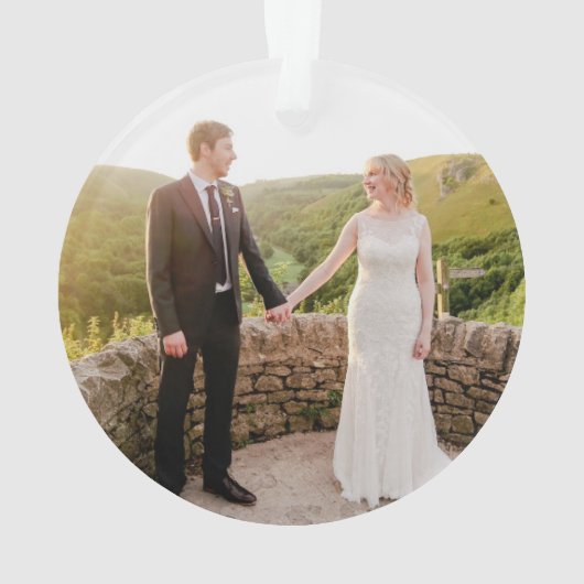 Onze eerste kerstman, Mr. en Mrs. newlywed sage Ornament (achterkant)