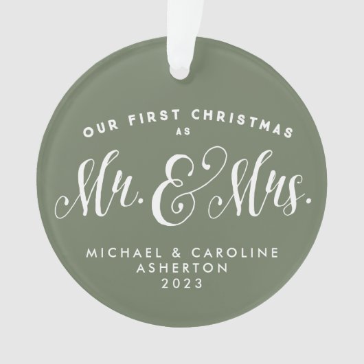 Onze eerste kerstman, Mr. en Mrs. newlywed sage Ornament (voorkant)