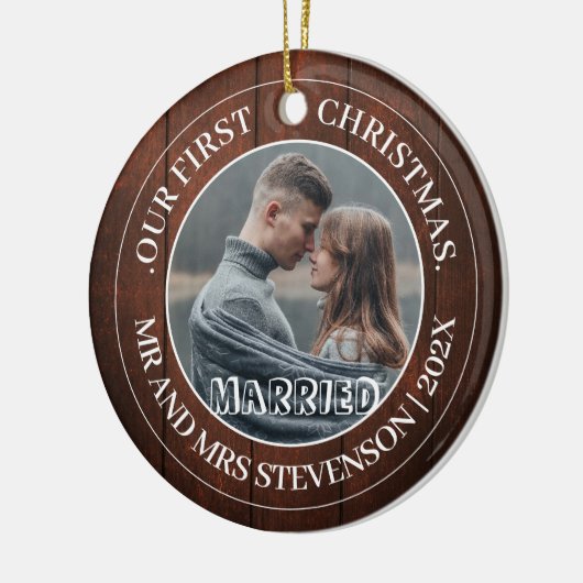 Onze eerste kerstman, Mr. en Mrs. nieuwgehuwd eleg Keramisch Ornament (Links)