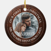 Onze eerste kerstman, Mr. en Mrs. nieuwgehuwd eleg Keramisch Ornament (Achterkant)