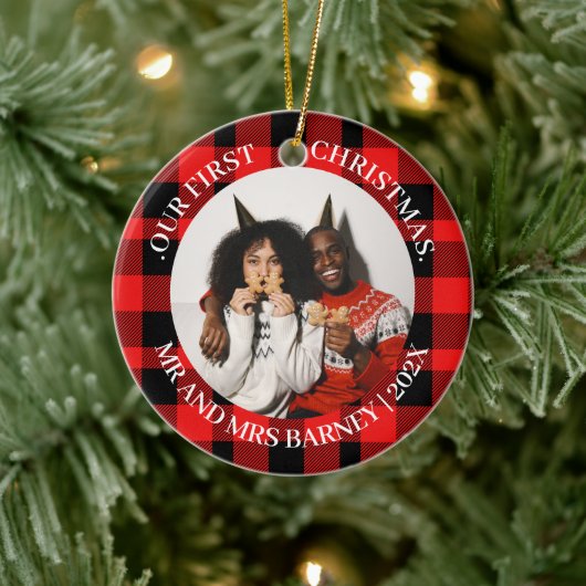 Onze eerste kerstman, Mr. en Mrs. nieuwgehuwd eleg Keramisch Ornament (Boom)