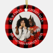 Onze eerste kerstman, Mr. en Mrs. nieuwgehuwd eleg Keramisch Ornament (Voorkant)