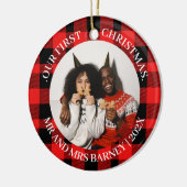 Onze eerste kerstman, Mr. en Mrs. nieuwgehuwd eleg Keramisch Ornament (Links)