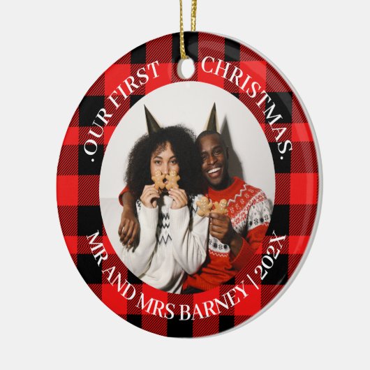 Onze eerste kerstman, Mr. en Mrs. nieuwgehuwd eleg Keramisch Ornament (Links)