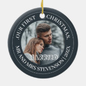 Onze eerste kerstman, Mr. en Mrs. nieuwgehuwd eleg Keramisch Ornament (Achterkant)