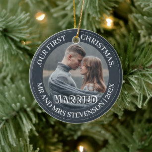 Onze eerste kerstman, Mr. en Mrs. nieuwgehuwd eleg Keramisch Ornament
