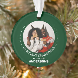 Onze eerste kerstman, Mr. en Mrs. nieuwgehuwd eleg Ornament