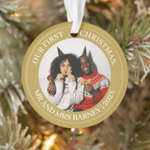 Onze eerste kerstman, Mr. en Mrs. nieuwgehuwd eleg Ornament