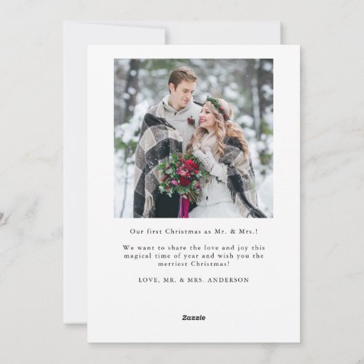 Onze eerste kerstman, Mr. en Mrs. Pas getrouwd Fot Feestdagenkaart (Achterkant)