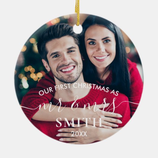 Onze eerste kerstman, Mr. en Mrs Wedding Ceramic O Keramisch Ornament (Achterkant)