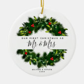 Onze eerste kerstman Mr. en Mrs Wedding Monogramme Keramisch Ornament (Voorkant)