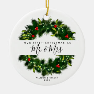 Onze eerste kerstman Mr. en Mrs Wedding Monogramme Keramisch Ornament