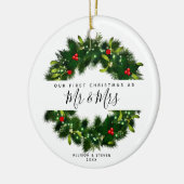 Onze eerste kerstman Mr. en Mrs Wedding Monogramme Keramisch Ornament (Links)