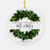 Onze eerste kerstman Mr. en Mrs Wedding Monogramme Keramisch Ornament (Achterkant)