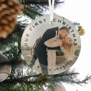Onze eerste kerstman, Mr. & Mrs. Couple Foto Glass Glas Ornament