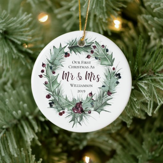 Onze eerste kerstman Mr. & Mrs-First Married Foto Keramisch Ornament (Boom)