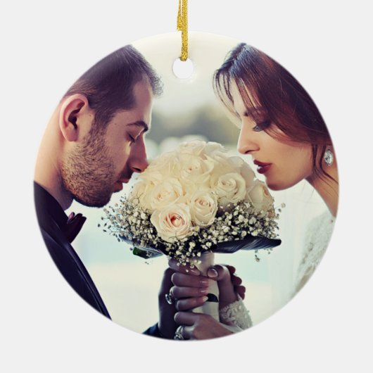 Onze eerste kerstman Mr. & Mrs-First Married Foto Keramisch Ornament (Achterkant)