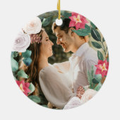 Onze eerste kerstman Mr. & Mrs. Floral Wreath Foto Keramisch Ornament (Achterkant)