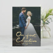 Onze eerste kerstman Mr. & Mrs Holiday-fotokaart Feestdagenkaart (Staand voorkant)