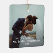 Onze eerste kerstman Mr. & Mrs. Married Foto Keramisch Ornament (Rechts)