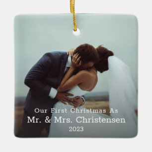 Onze eerste kerstman Mr. & Mrs. Married Foto Keramisch Ornament