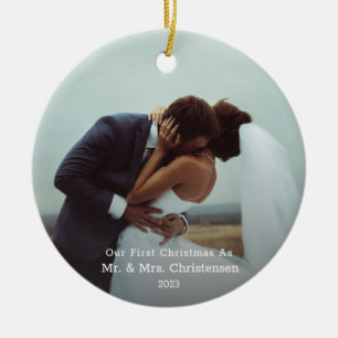 Onze eerste kerstman Mr. & Mrs. Married Photo Cera Keramisch Ornament