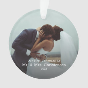 Onze eerste kerstman Mr. & Mrs. Married Photo Cera Ornament