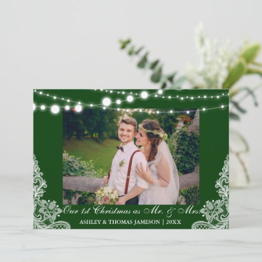 Onze eerste kerstman Mr. & Mrs Photo Card G Feestdagenkaart (Staand voorkant)