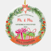 Onze eerste kerstman Mr. & Mrs. |  Wreath Keramisch Ornament (Achterkant)