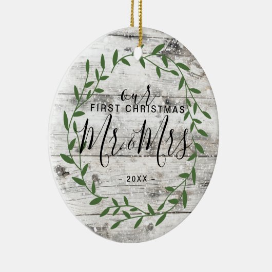 Onze eerste kerstman, Mrs. Foto Keramisch Ornament (Rechts)