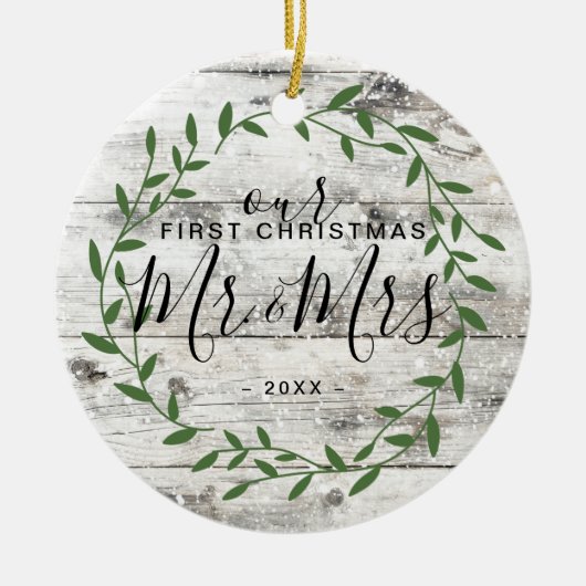 Onze eerste kerstman, Mrs. Foto Keramisch Ornament (Voorkant)