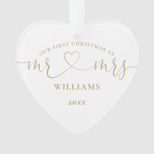 Onze eerste kerstman, Mrs Gold Love Heart Script Ornament (voorkant)