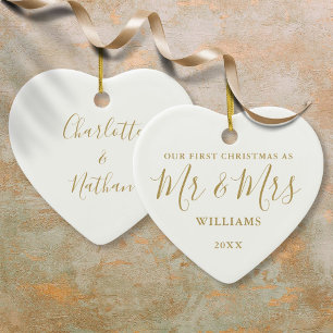 Onze eerste kerstman, Mrs Gold Signature Script Keramisch Ornament