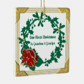 Onze eerste Kerstman oma en opa Poinsettia Keramisch Ornament (Rechts)