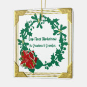 Onze eerste Kerstman oma en opa Poinsettia Keramisch Ornament (Links)