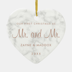 Onze eerste kerstmarmer Roos Gold Gay Keramisch Ornament