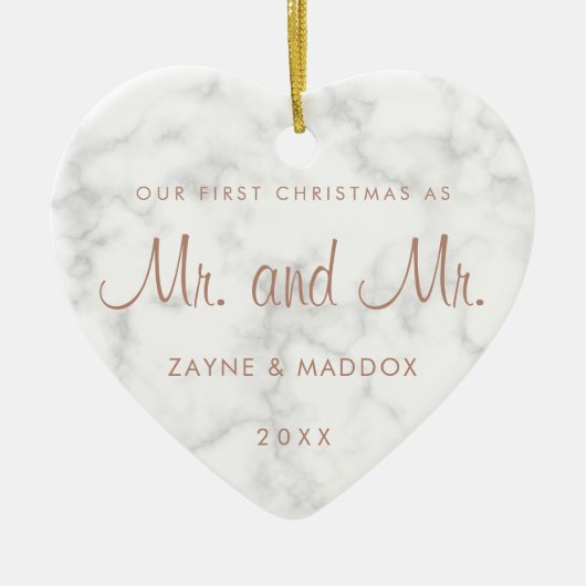 Onze eerste kerstmarmer Roos Gold Gay Keramisch Ornament (Voorkant)