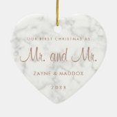 Onze eerste kerstmarmer Roos Gold Gay Keramisch Ornament (Achterkant)