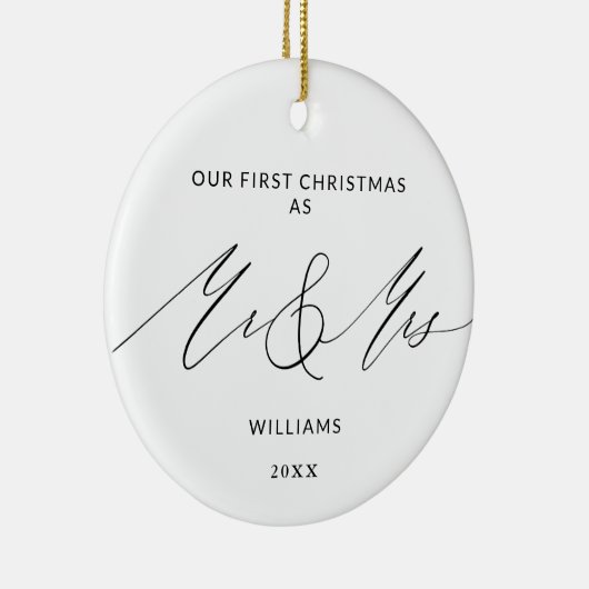 Onze eerste kerstminimalist Mr en Mrs. Keramisch Ornament (Rechts)