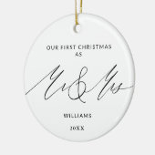 Onze eerste kerstminimalist Mr en Mrs. Keramisch Ornament (Links)