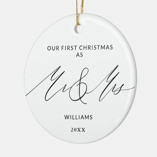 Onze eerste kerstminimalist Mr en Mrs. Keramisch Ornament (Links)