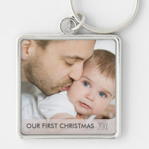Onze Eerste Kerstmis 2024 Nieuwe Vader en Baby Fot Sleutelhanger