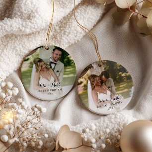 Onze Eerste Kerstmis 2 Foto Collage Boom Keramisch Ornament