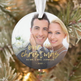 Onze Eerste Kerstmis 2 Foto Huwelijk Ornament